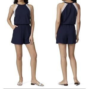 Lilly Pulitzer Romper NWT Lala Style XS Crochet Detail Coastal Resort Deep Blue